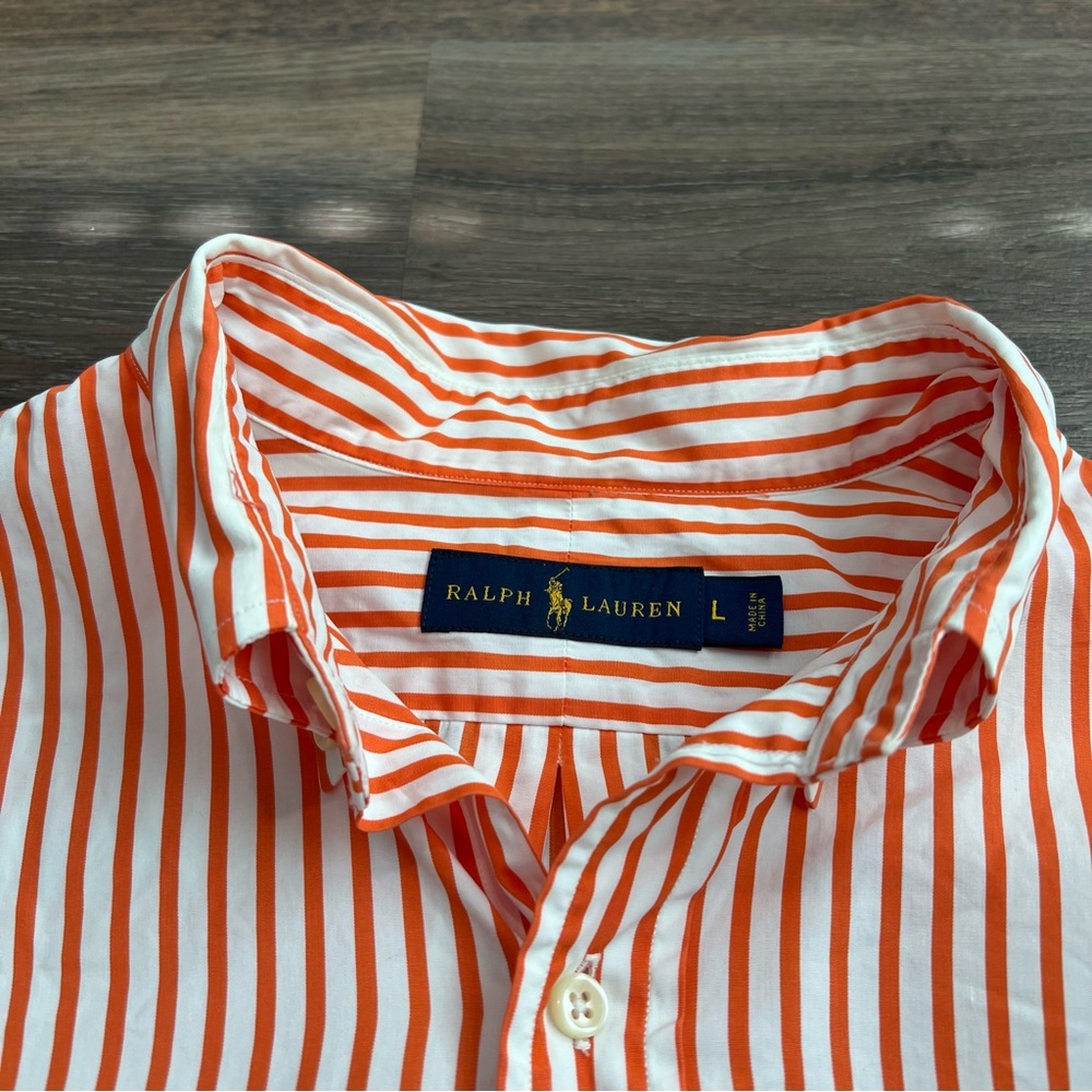 Polo Ralph Lauren Men’s Striped Button Down Dress Shirt Size Large Orange White - Picture 4 of 6